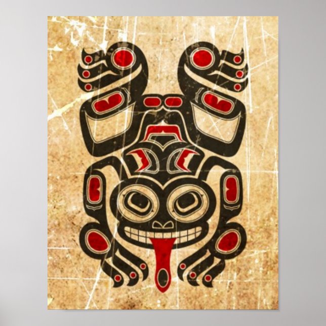 Scratched Red and Black Haida Spirit Träd Frog Poster (Framsidan)