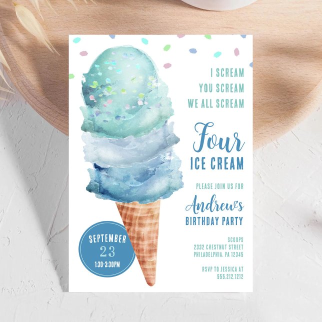 Scream FOUR Ice Cream Birthday Party Invitation Inbjudningar (Skapare uppladdad)