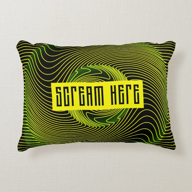 Scream Here | Neon Gul Optisk Accentkudde Prydnadskudde (Framsidan)