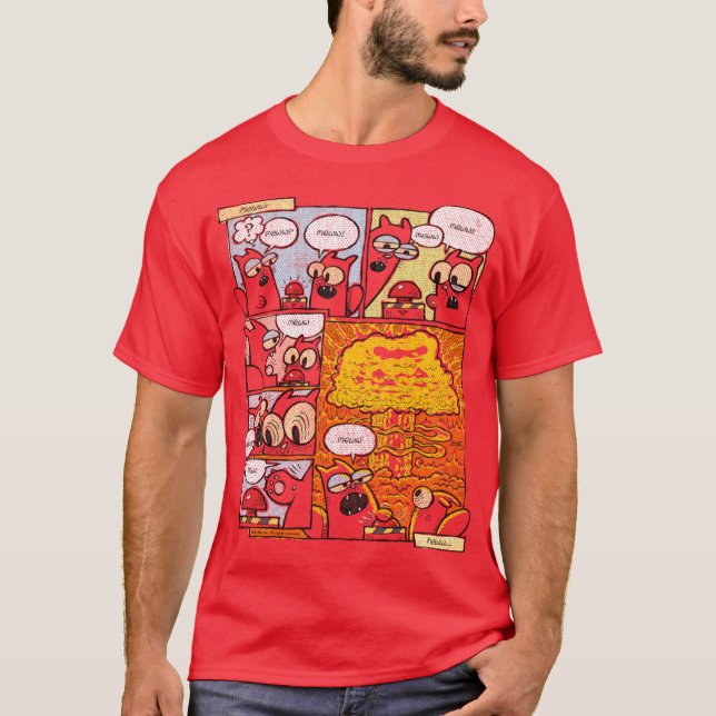 Screamin Kittehs Meww Comikhe Button friend boy T Shirt (Framsida)
