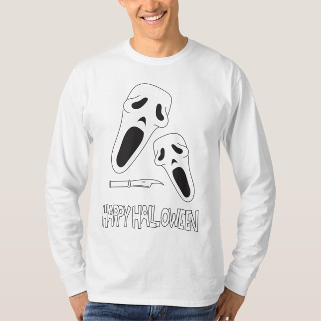 Screaming Ansikte Mask Basic-Långärmad T-Shirt (Framsida)