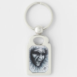 Screaming Ansikte Rektangulärt Silverfärgad Nyckelring