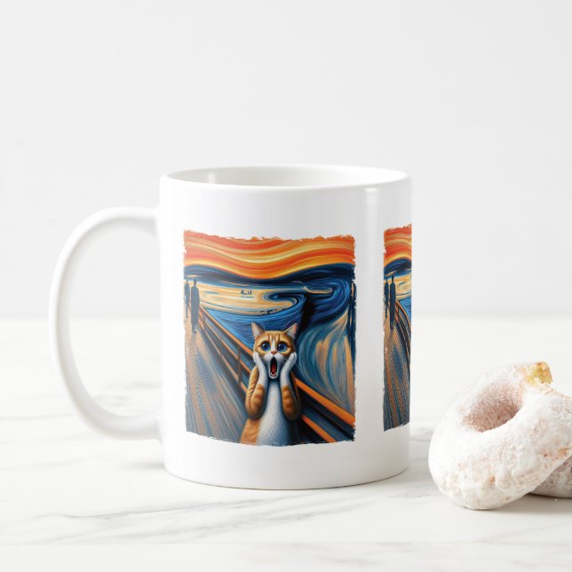 Screaming Cat Art Parody Cat Lovers & Pet Owners Kaffemugg (Med munk)