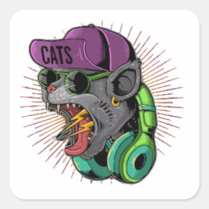 Screaming cat hypebeast tonåring fyrkantigt klistermärke