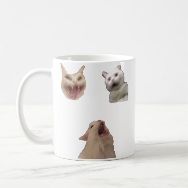 Screaming Cat Set Funny Meme for Cat Lovers Mug Kaffemugg (Vänster)