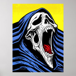 Screaming Hell Skull Pop Art Hooded Horror Poster