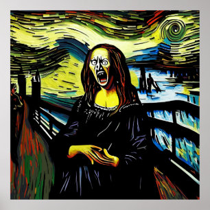 Screaming Mona Lisa Funny Parody Porträtt Poster