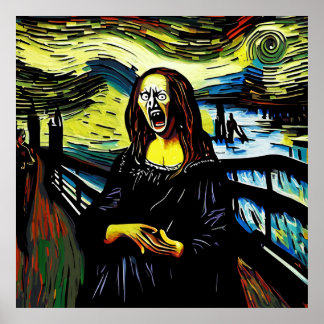 Screaming Mona Lisa Funny Parody Porträtt Poster