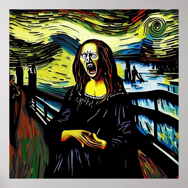 Screaming Mona Lisa Funny Parody Porträtt Poster (Framsidan)