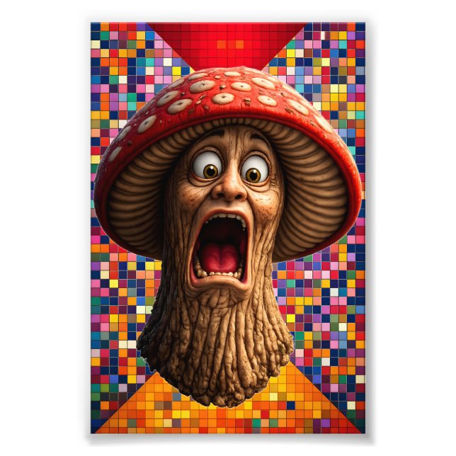 Screaming mushroom man graphic art print fototryck (Framsidan)