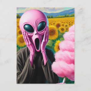 Screaming Rosa Alien med bomull Candy Vykort