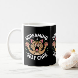 Screaming Self Care Funny Cat Owners Cat Mamma Pap Kaffemugg