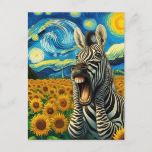 Screaming Zebra i en Faux Van Gogh-solros Fält Vykort