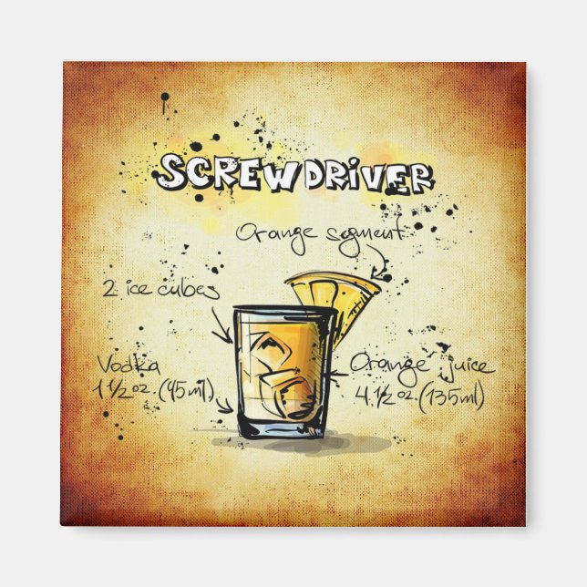 Screwdriver Cocktail Recipe Guld Pub Magnet (Framsidan)