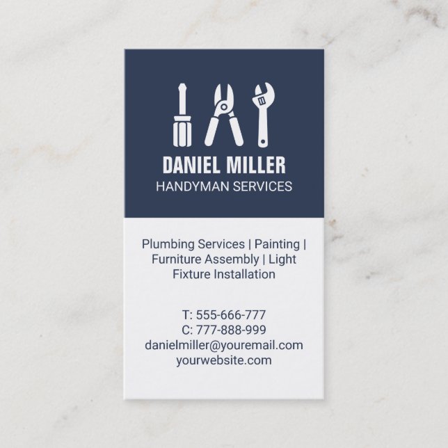 Screwdriver Wire Cutter Spanner Handyman Lodrät Visitkort (Framsida)