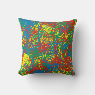 Scribble Art Messy Graffiti Grönt Blue Red Gult Kudde