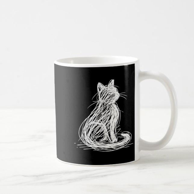 Scribble Cat Minimal Line Art Japanese  Kaffemugg (Höger)