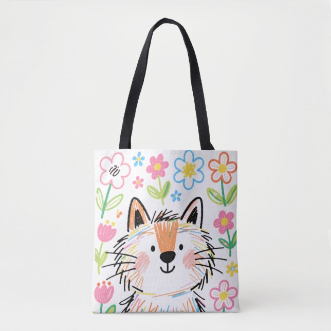 Scribble Cat Toteväska Tygkasse (Framsida)