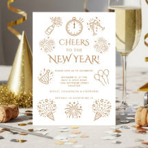 Scribble Doodles Gold Cheers to New Year Party
