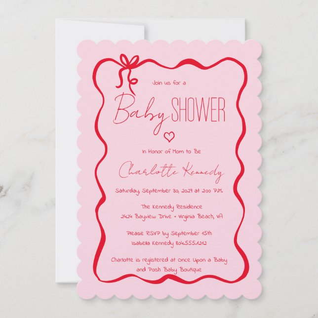 Scribble Hand plockade Doodle Bow Baby Shower Inbjudningar (Framsida)