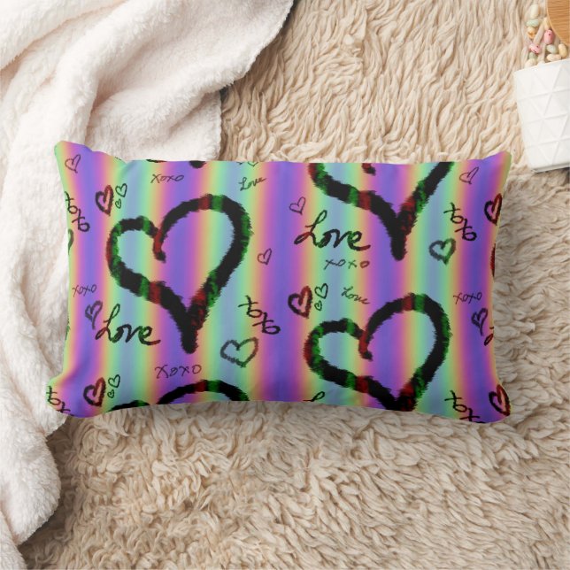 Scribble Kärlek Xoxo Heart Rand Dekorativ kudde (Filt)