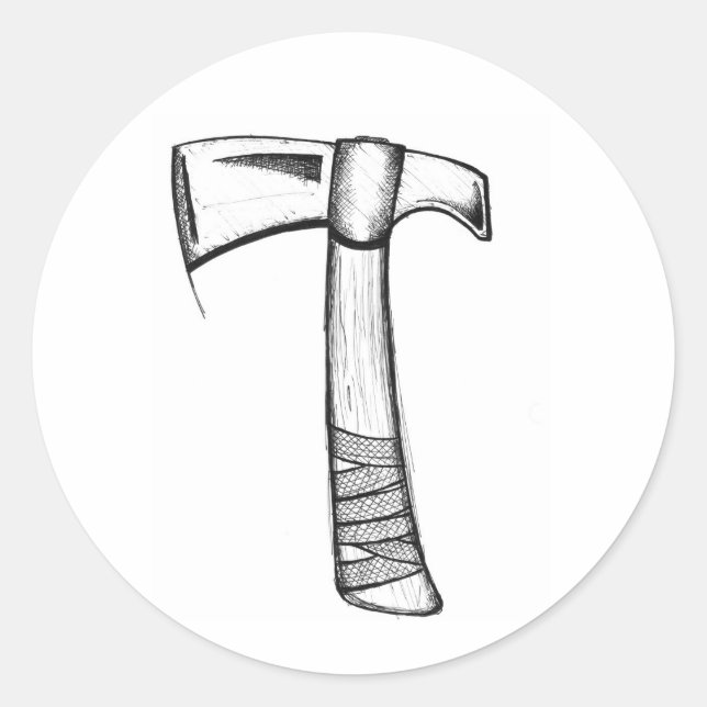 Scribble Tomahawk Sticker Runt Klistermärke (Framsida)