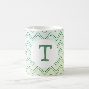 Scribble Zig Zag Monogram i Grönt till Blue Kaffemugg