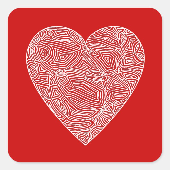 Scribbleprint Heart Sticker Fyrkantigt Klistermärke (Framsida)