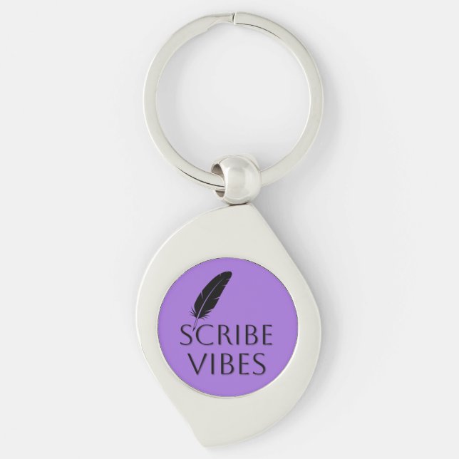 Scribe Vibes Lila Författare Poeter Swirl Silverfärgad Nyckelring (Framsidan)