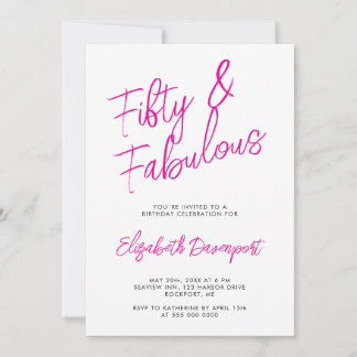 Script 50 and Fabulous Black and Pink Birthday Inbjudningar