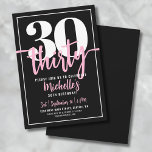Script Black 30års födelsedag Party Inbjudningar<br><div class="desc">Vi presenterar en enkel och modern 30års födelsedag-partiinbjudan, perfekt för att fira denna milstolpe i stil. Den eleganta designen har en fet svart bakgrund med en framträdande "30" överst. "Trettio" skrivs elegant i manusyrgrafi, vilket ger en aning sofistikering. Texten i inbjudan kombinerar en blandning av enkel modern och skript typsnitt...</div>