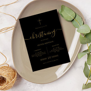 Script Black & Guld Gender Neutral Christening Inbjudningar