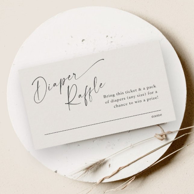 Script Blöja Lotteri Neutralt Bebisbad Tilläggskort (Modern script gender neutral boho baby shower diaper raffle enclosure card.)