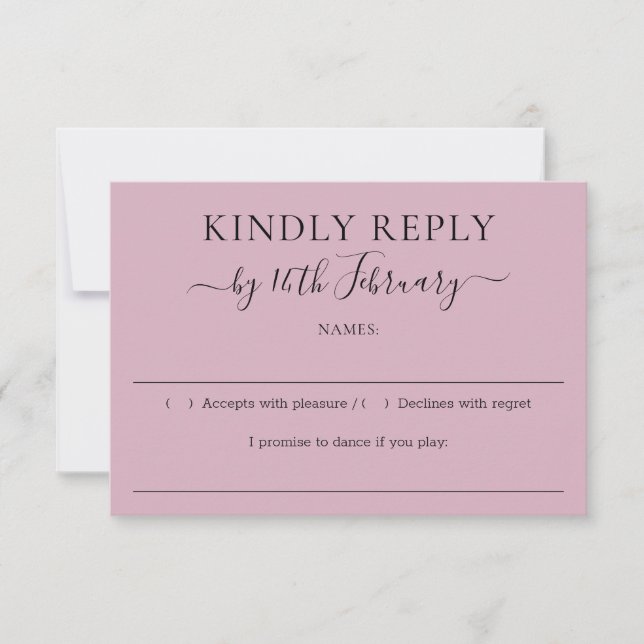 Script Blush Pink Wedding Kindly Reply OSA Kort (Framsida)