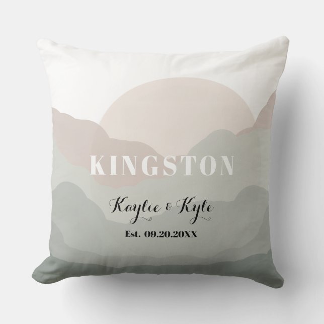 Script Boho Watercolor Mountain Keepsake Pillow Kudde (Framsida)