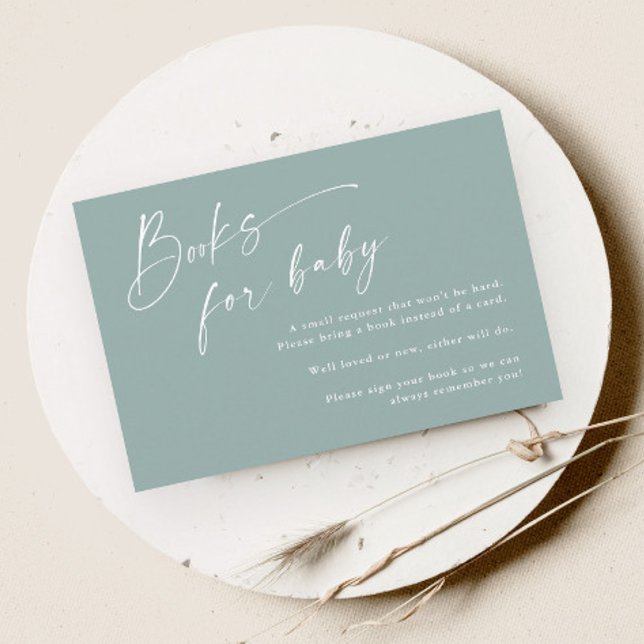 Script Bokar för Baby Neutralt Baby Shower Tilläggskort (Modern script gender neutral sage green baby shower books for baby enclosure card.)