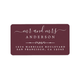 Script Burgundy Bröllop Returadress Adressetikett
