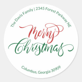 Script Calligraphy Merry Christmas Return Address Runt Klistermärke