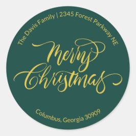 Script Calligraphy Merry Christmas Return Address Runt Klistermärke