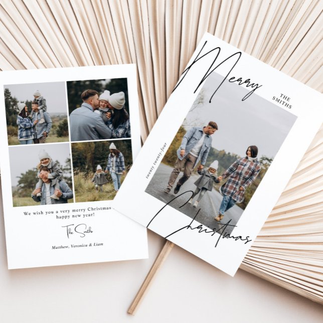 Script Calligraphy Porträtt-julfoto Julkort (Skapare uppladdad)