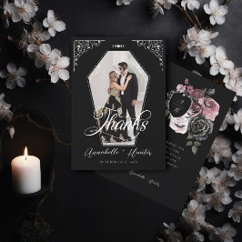 Script Coffin Photo Gothic Halloween Bröllop Tack Kort