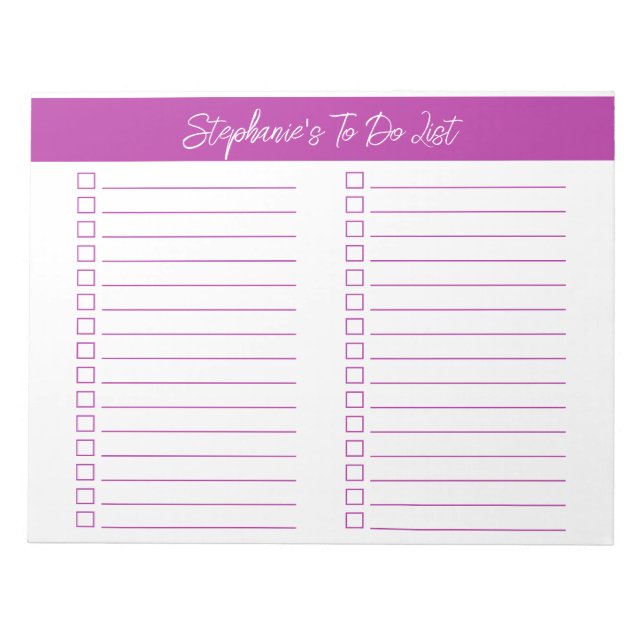 Script Dark Pink 8.5x11 Two Column Checklist Anteckningsblock (Framsida)