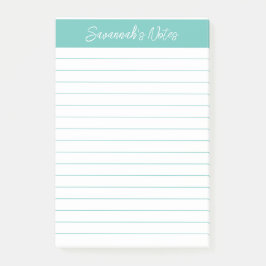 Script Elegant Aqua Lined Personalized Post-it Block