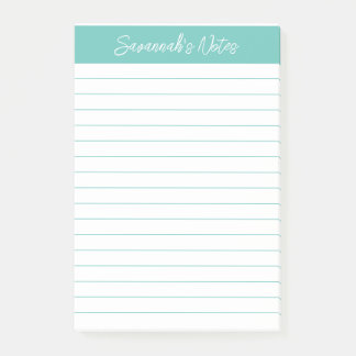 Script Elegant Aqua Lined Personalized Post-it Block