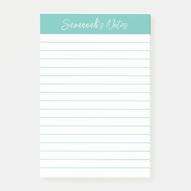 Script Elegant Aqua Lined Personalized Post-it Block (Framsida)
