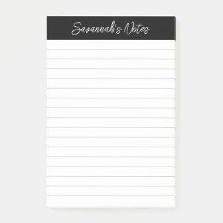 Script Elegant Black Gray Lined Personalized Post-it Block