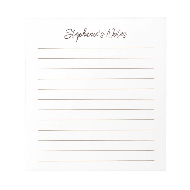  Script Elegant Chocolate Brown Lined Personalized Anteckningsblock (Framsida)