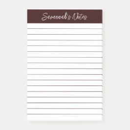 Script Elegant Chocolate Brown Lined Personalized Post-it Block