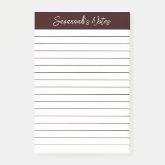 Script Elegant Chocolate Brown Lined Personalized Post-it Block