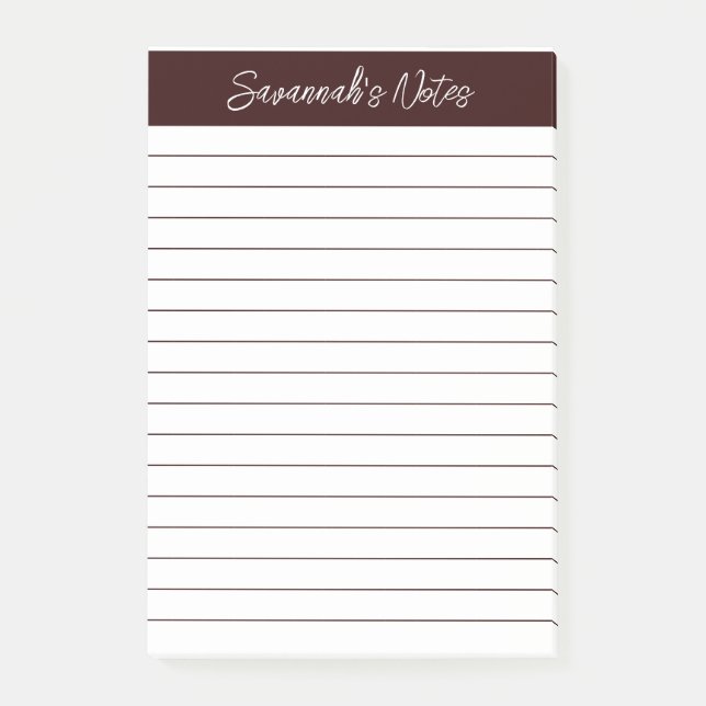 Script Elegant Chocolate Brown Lined Personalized Post-it Block (Framsida)